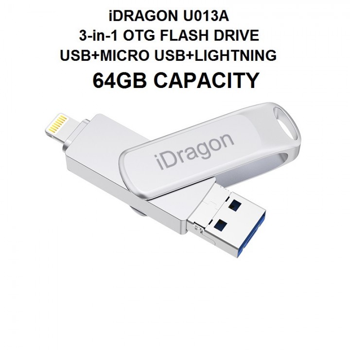 iDRAGON U013A - 3-in-1 Mini USB OTG Flashdrive 64GB Capacity