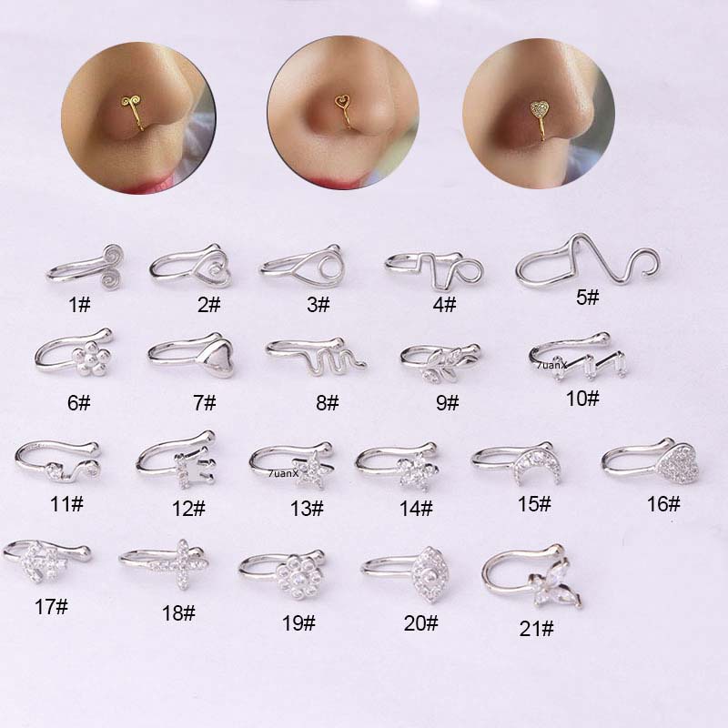 1 Piece Fake Piercing Nose Stud Copper with Zircon Unisex