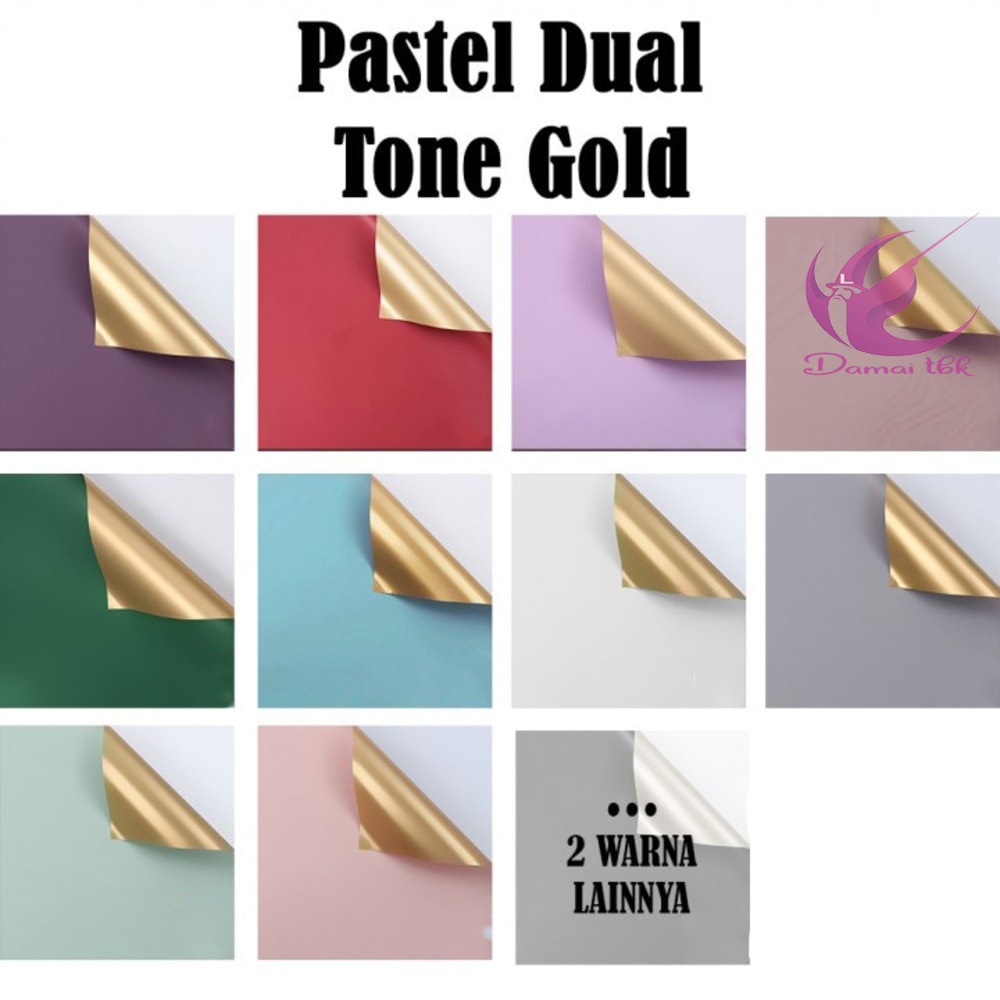 

20 Lembar Cellophane Pastel Dual Color Tone Gold Kertas Buket Korea Bunga Flower Wrapping Paper