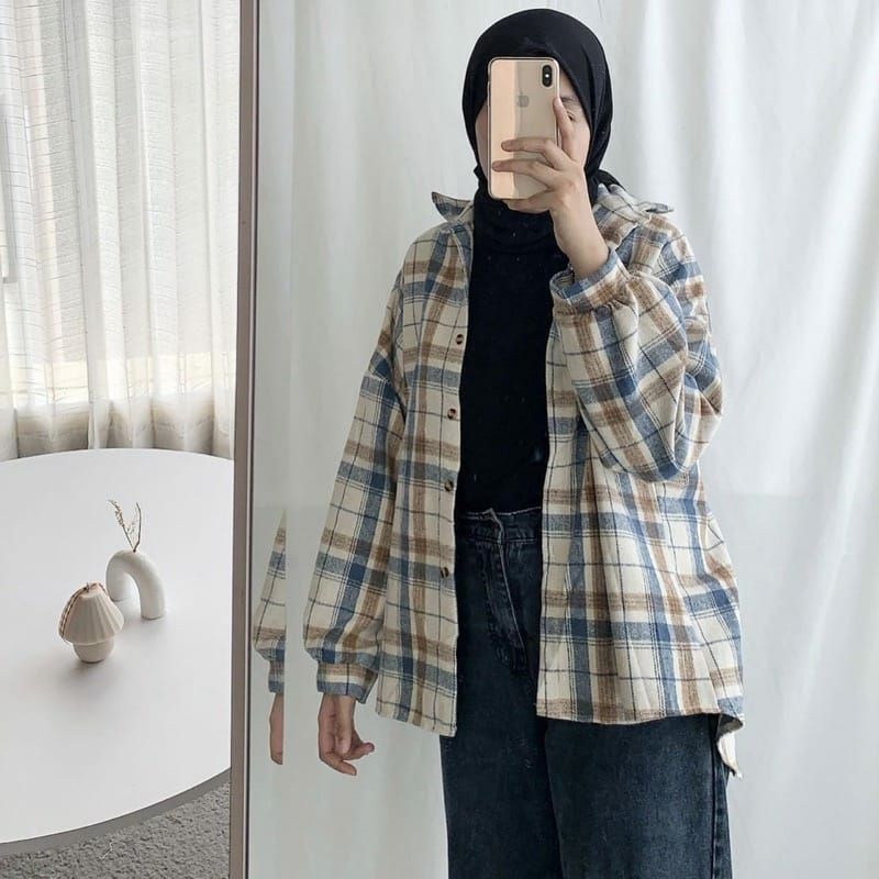 Kemeja Flanel Wanita Lengan Panjang Flannel Wanita Kotak Kotak Atasan Baju Kemeja Wanita Best Seller