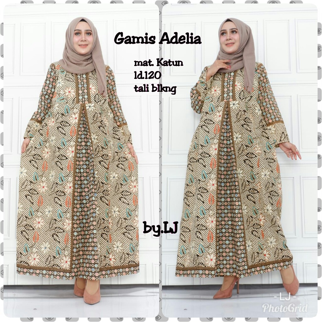 Gamis Adelia Batik Jumbo Big Size Muslim Maxi Pesta Kondangan Sogan