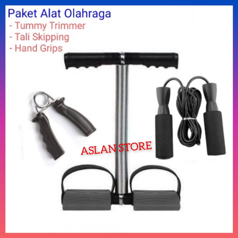 Paket Alat Olahraga Tummy Body Trimmer + Hand Grips + Skipping Alat Fitness Penghancur pembakar lemak alat Pengecil perut