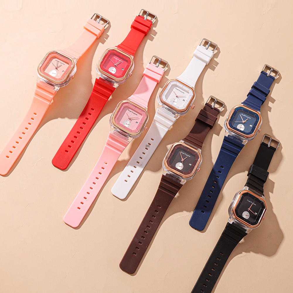 Jam Tangan Digital Rubber Pria Wanita Murah Karet Square Sport Led Hush Puppies Jam Watches