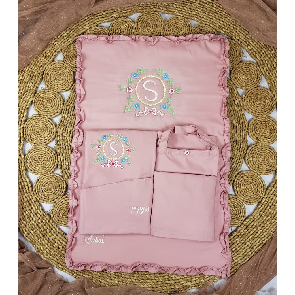 MUKENA SET SAJADAH ANAK COUPLE IBU CUSTOM BORDIR NAMA VANNA/MUKENA BORDIR/MUKENA LEBARAN