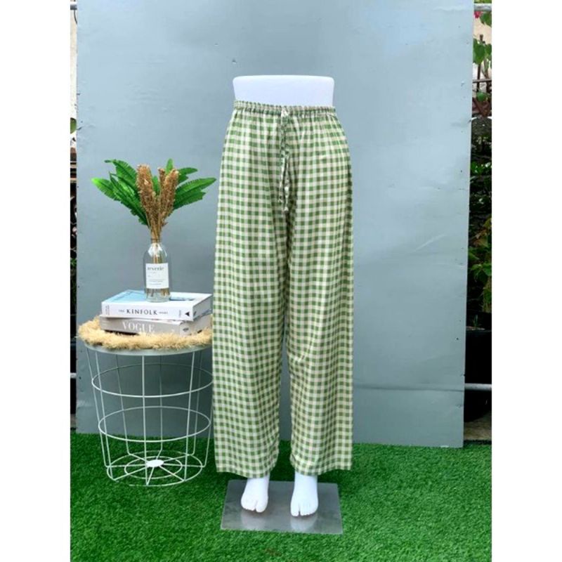 CELANA KULOT PANJANG MOTIF KOTAK KHAS BALI/CELANA PANJANG MURAH-Kotak olive