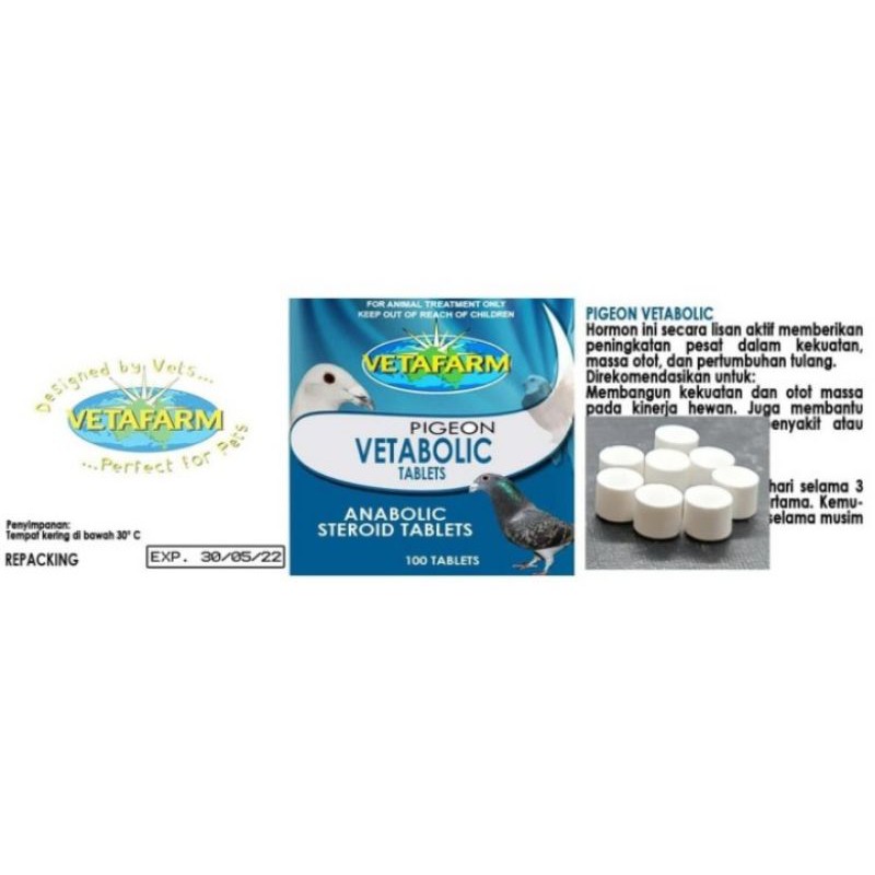 VITAMIN BURUNG VETABOLIC VETAFARM KAPSUL OBAT IMPORT PENGUAT TULANG SAYAP OTOT MERPATI BALAP VETABOL