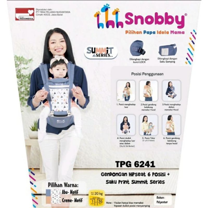 Snobby Gendongan Bayi Hipseat 6 Posisi + Saku Sirkulasi Print Summit Series - TPG 6241