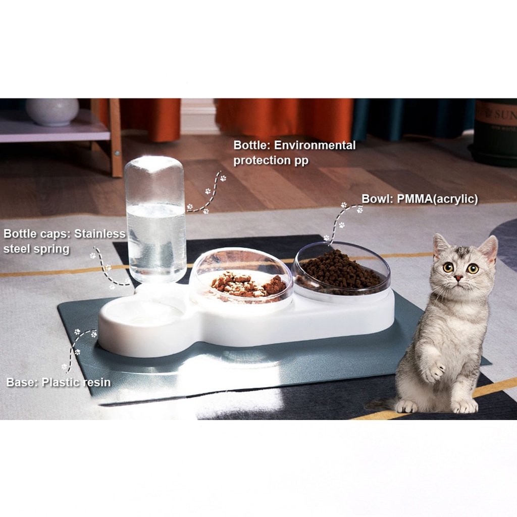 Mangkuk Tempat Makan Minum Anjing Kucing 3in1 Pet Bowl Water Dispenser Drink Dog Cat Feeder