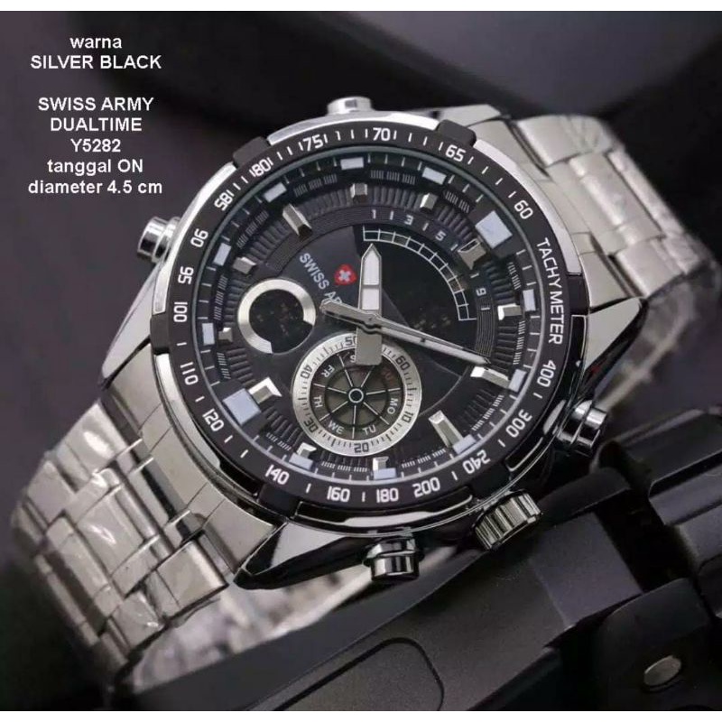 JAM TANGAN DUAL TIME ANALOG DIGITAL STAINLESS STEEL BISA COD