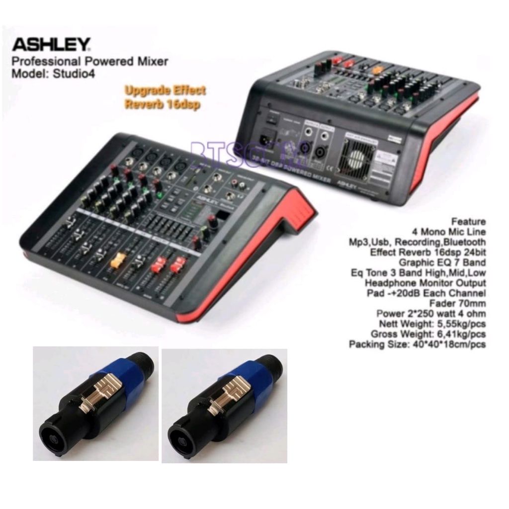 Power Mixer ASHLEY Studio 4 Original ASHLEY + kabel spikon+ mic sony s201