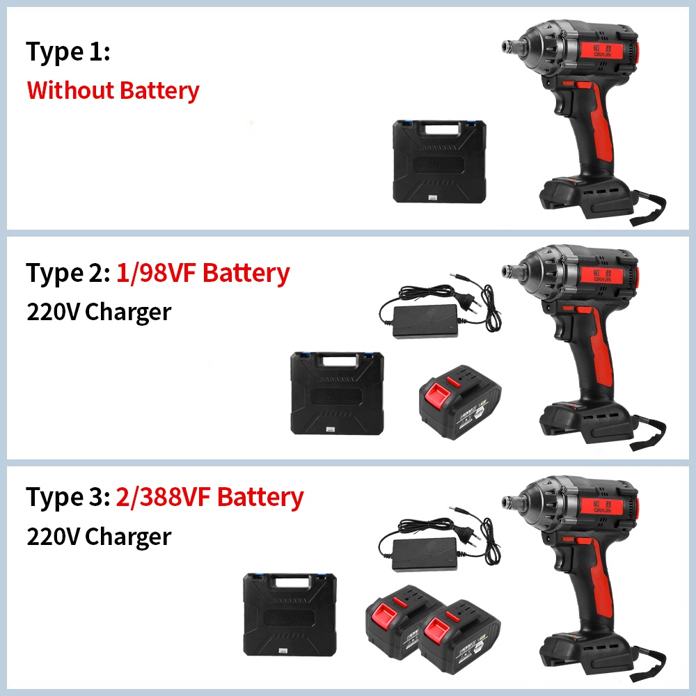 650N. M Cordless Impact Wrench 98V Brushless 98V Bor Obeng Kunci 98 Volt