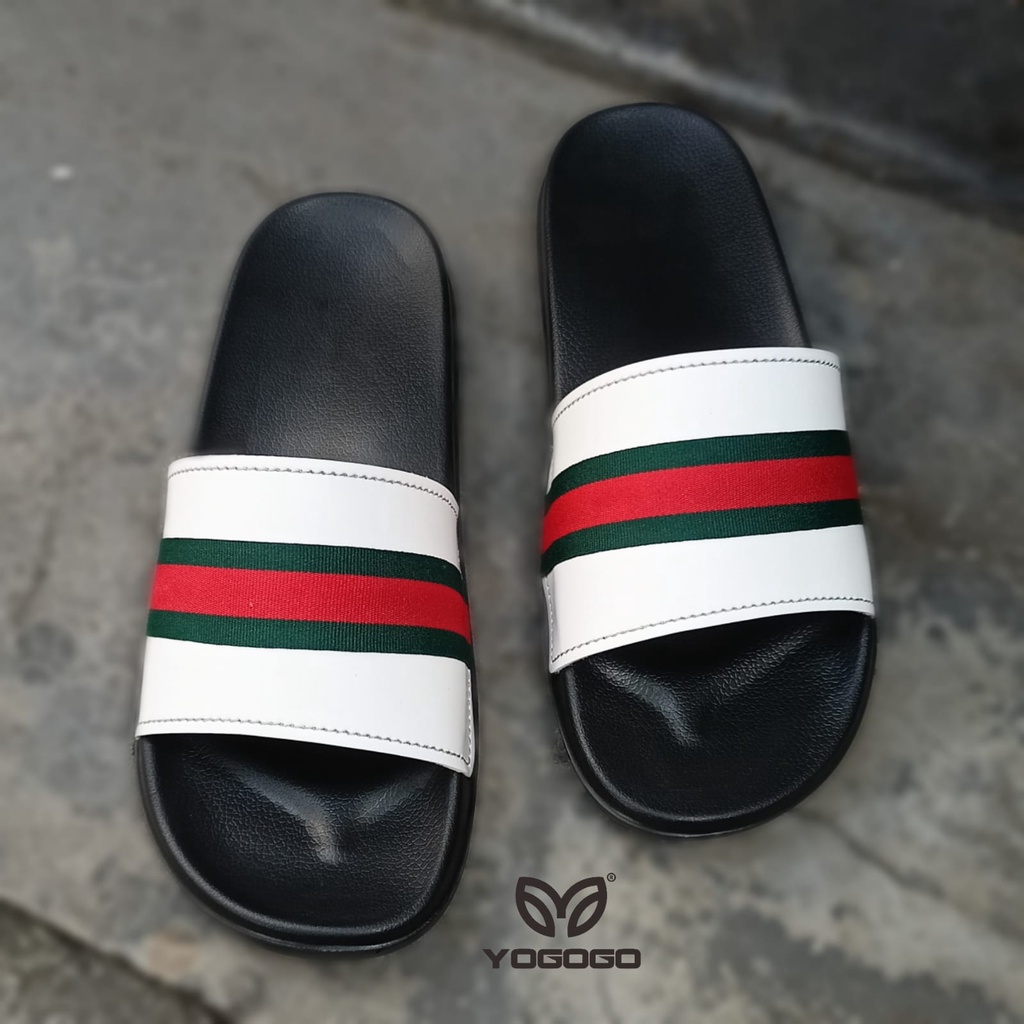 SendaLs Slide/Sandal Slop Urban Bahan Semi Leather Santai Nyaman Jalan NgemalL HangOut-PUTIH