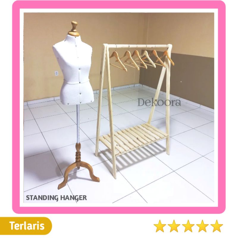 Rak Baju Gantung Kayu / Rak Hanger Baju / Rak Kayu Serbaguna