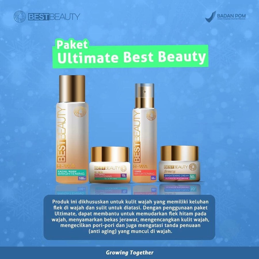 Best beauty skin care 1 paket cleansing toner day cream night cream perawatan brightening acne glowing anti aging