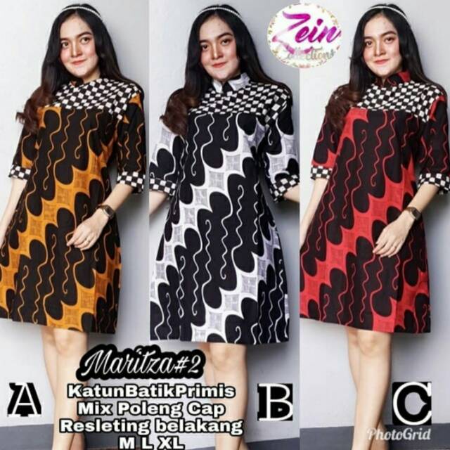 Maritza Pola Tunic Parang Barong Warna Ethnic Mini Dress Baju Batik Seragam Kerja Kantor Wanita