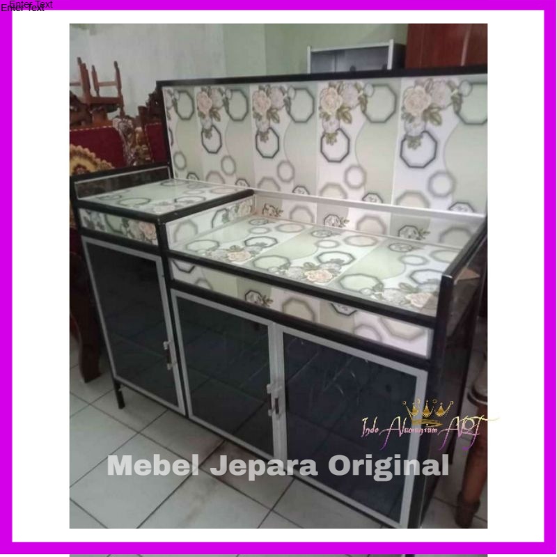 Lemari Rak Piring & Meja Kompor Bahan Kaca Alumunium Modern