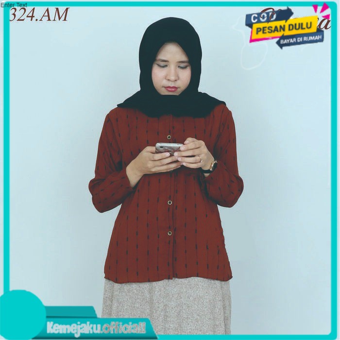 KO Kemeja Salur Wanita Motif Bunga Printing Flower -