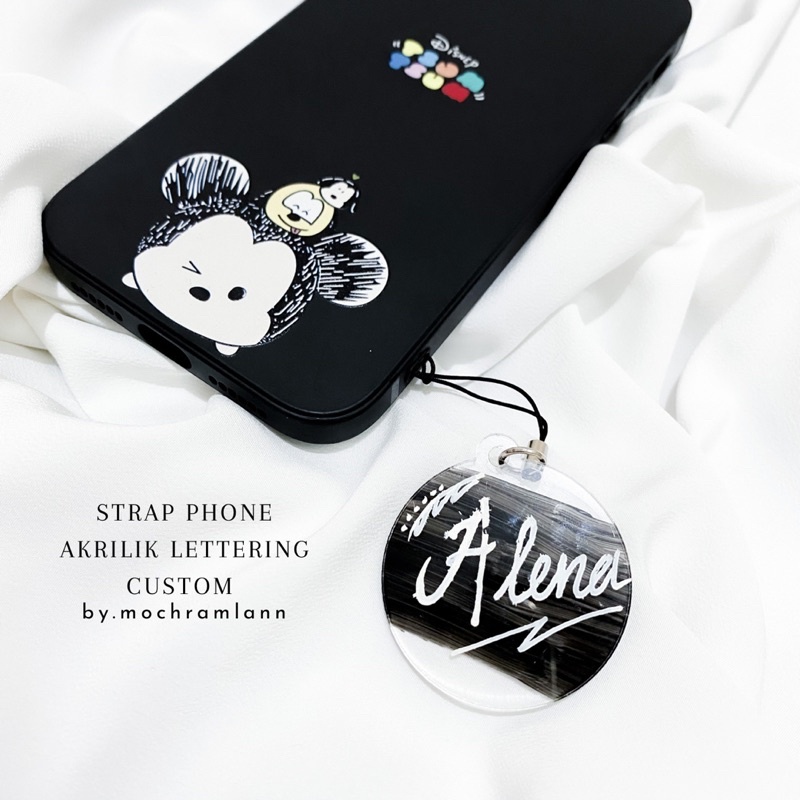 strap phone akrilik lettering custom/ gantungan case hp/flashdisk / gantungan kunci custom nama