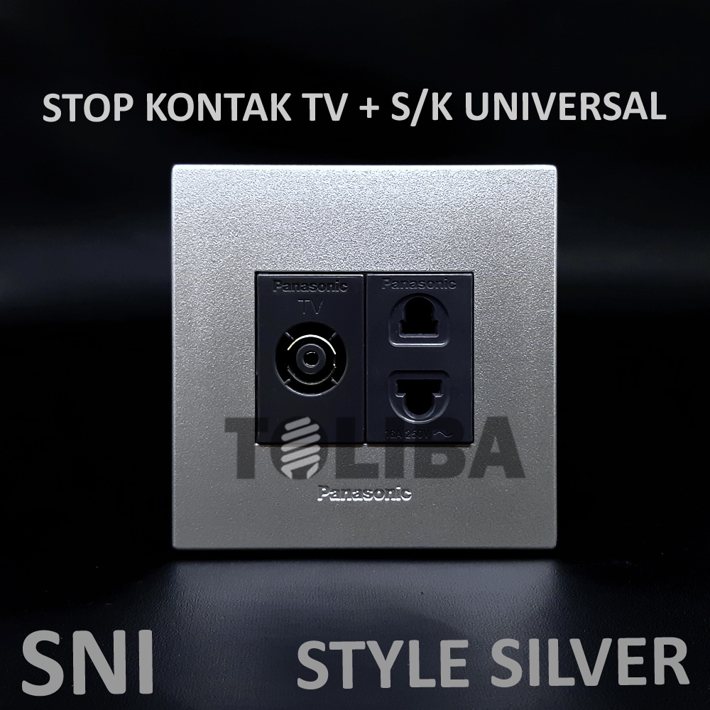 stop kontak tv + stopkontak universal gepeng silver panasonic sni / stopkontak silver panasonic / stopkontak panasonic silver