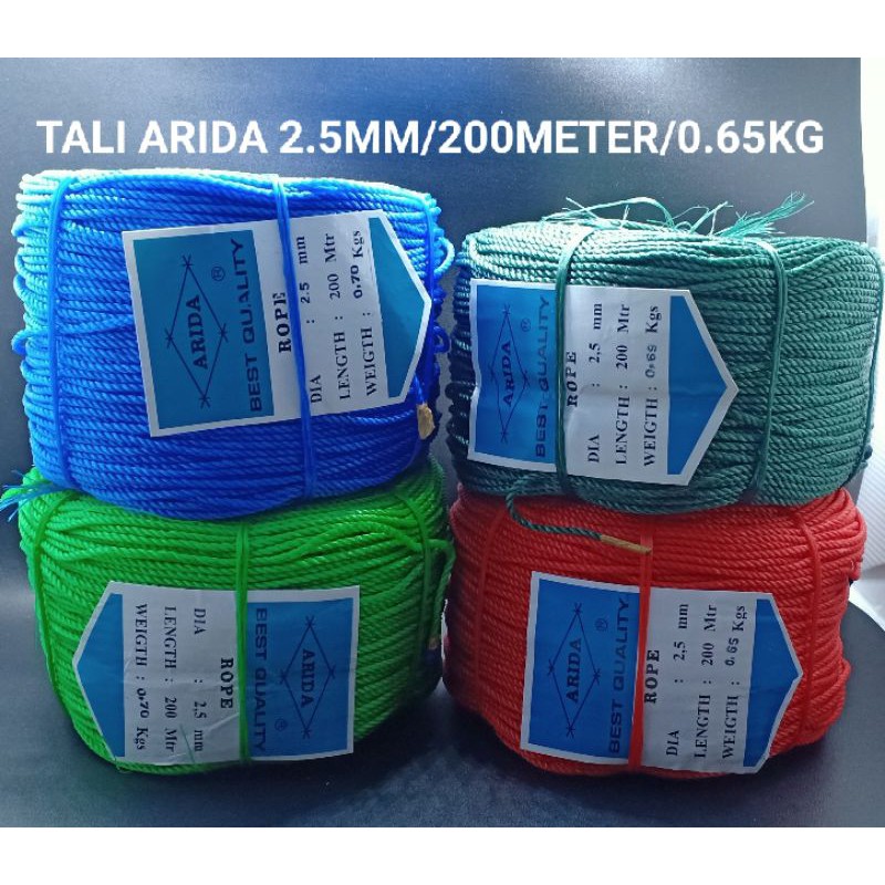 

TALI ARIDA 2.5MM 200METER 1KG BEST QUALITY ARIDA ROPE TALI KUAT TALI PLASTIK ARIDA TALI 200METER