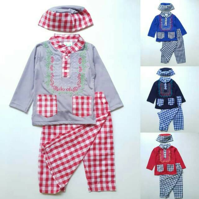 Baju Koko Anak Laki Laki Bordir Sarkoci kotak Kotak