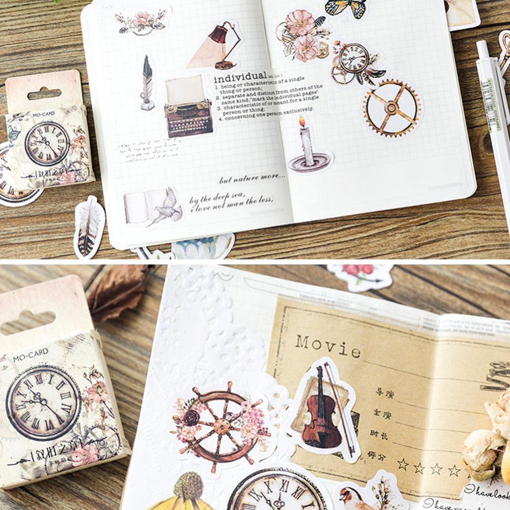 Timekey 46Pcs / Kotak Stiker Motif Waktu Tua Untuk Dekorasi Scrapbook / Diary / Amplop A2K3