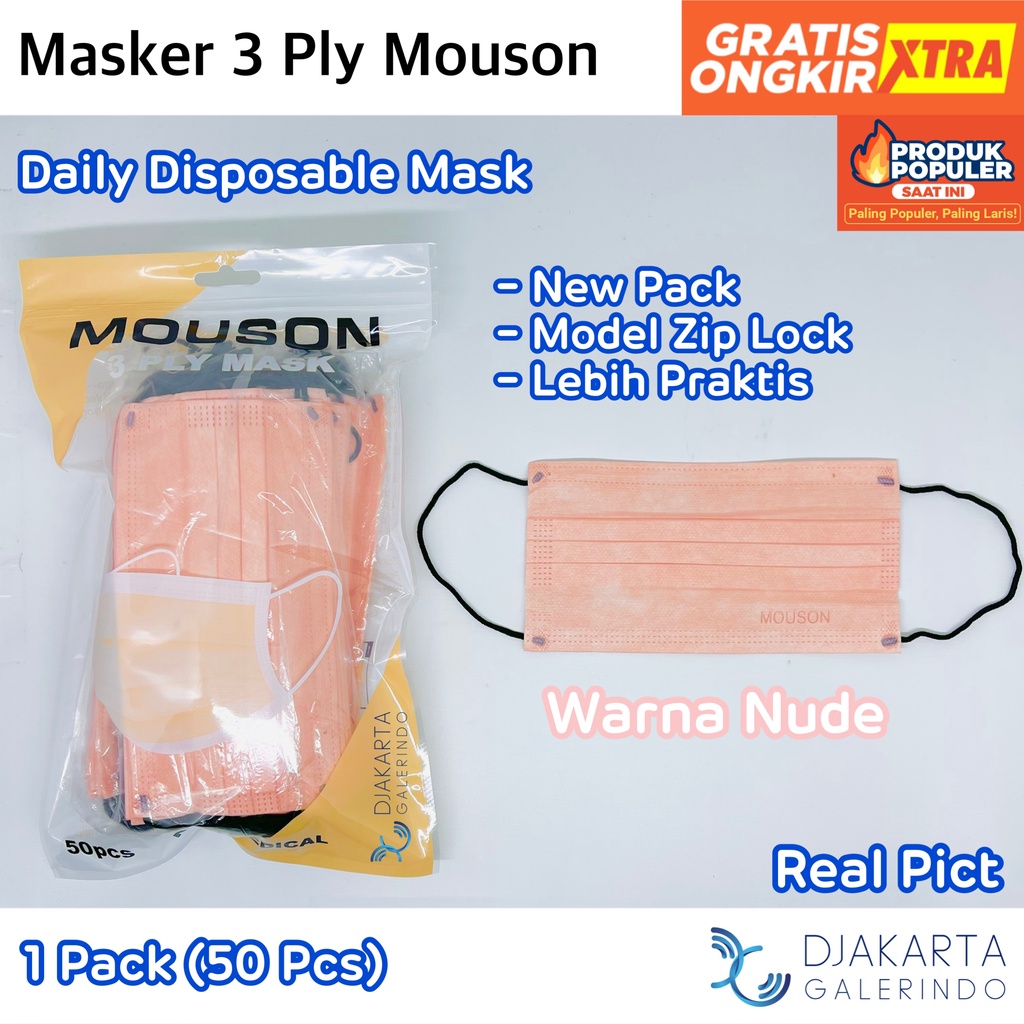 Masker 3Ply Mouson Earloop Pastel Nude Navy Maroon Yellow Matcha - isi 50 Pcs