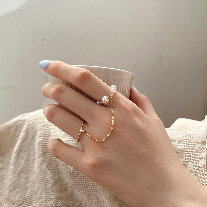 Cincin Rantai Mutiara Gaya Retro Untuk Wanita