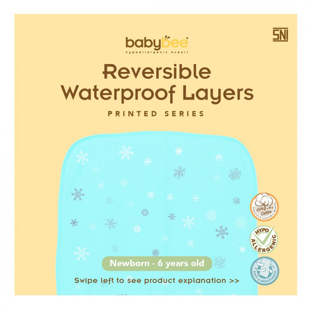 Babybee Perlak Alas Ompol Bayi Reversible Waterproof Layer - Printed (Tersedia Pilihan Warna)