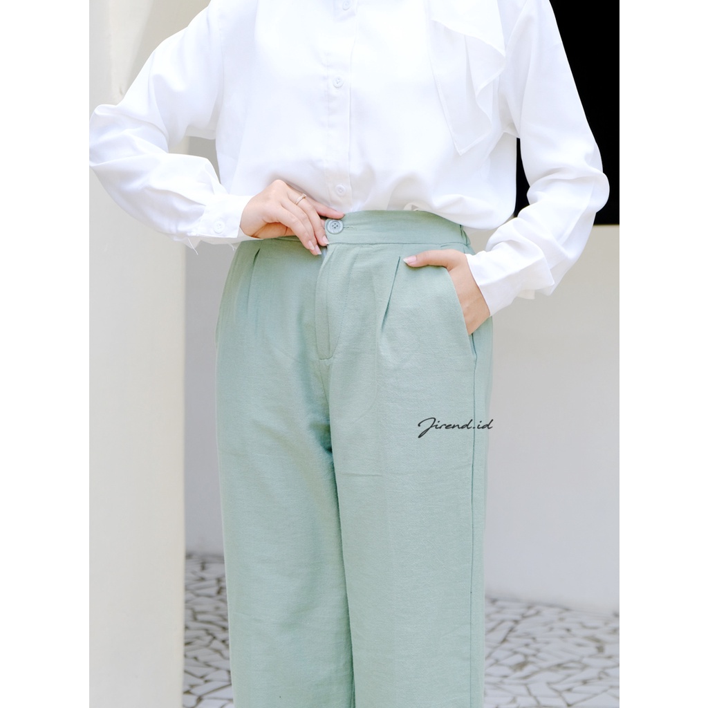 Celana Kulot Linen Kancing Resleting/ Kulot Pants Korean Linen Premium