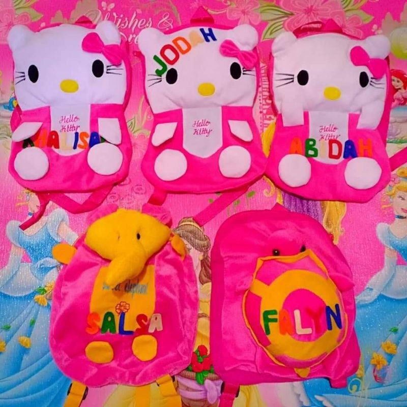 Tas anak boneka karakter / bahan boneka lembut bisa diberi nama by zellshop