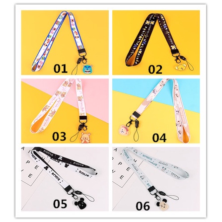 Tali Lanyard Holder Handphone / Kartu ID anti Hilang Motif Kartun Beruang / Kucing Lucu