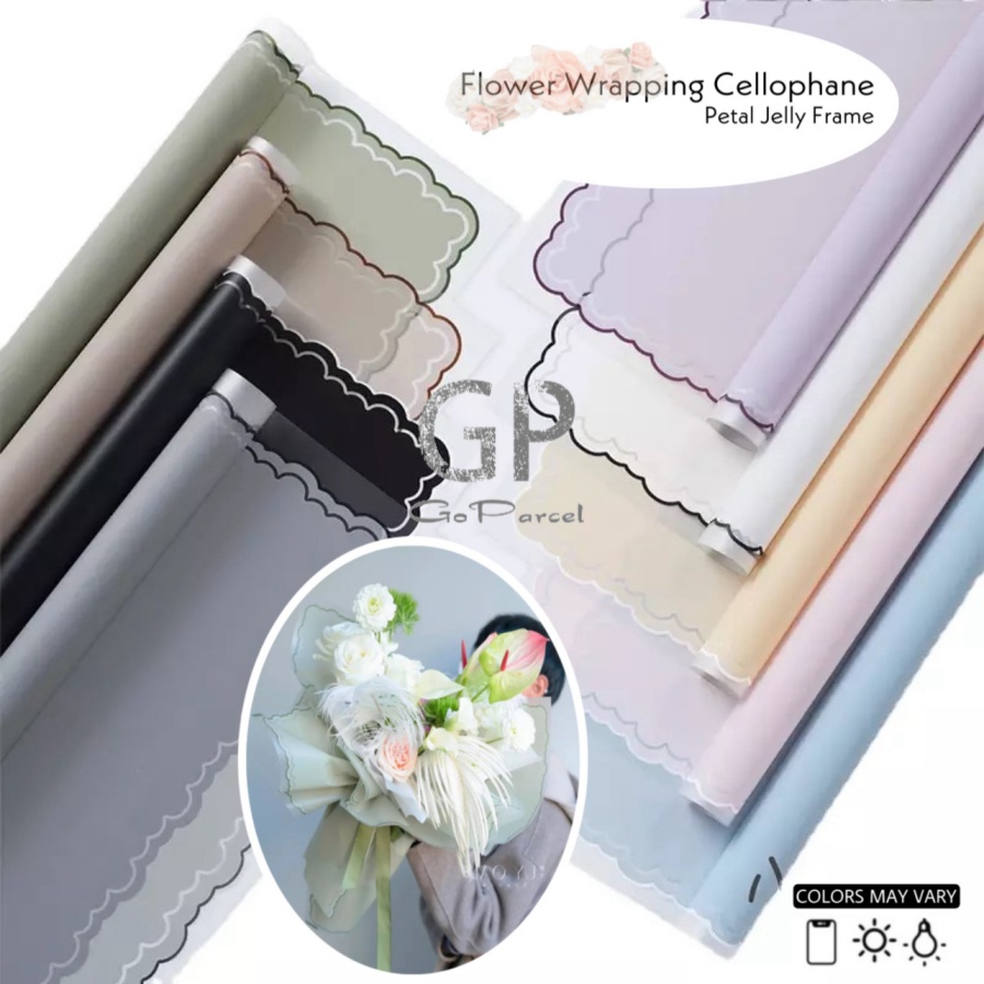 ( 5 Lembar ) PETAL JELLY FRAME - FLOWER WRAPPING PAPER TUNE SOLID COLOR LIST KOREAN CELLOPHANE - KERTAS BUNGA PLASTIK WARNA PEKAT LIST LUCU / KARANGAN BUKET BOUQUET / FLORIST