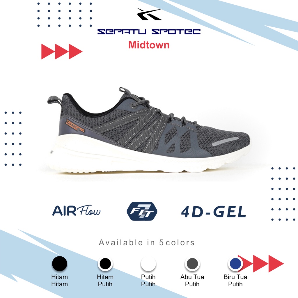 SPOTEC Sepatu Running MIDTOWN Abu Tua - Putih (Sz.38-39)