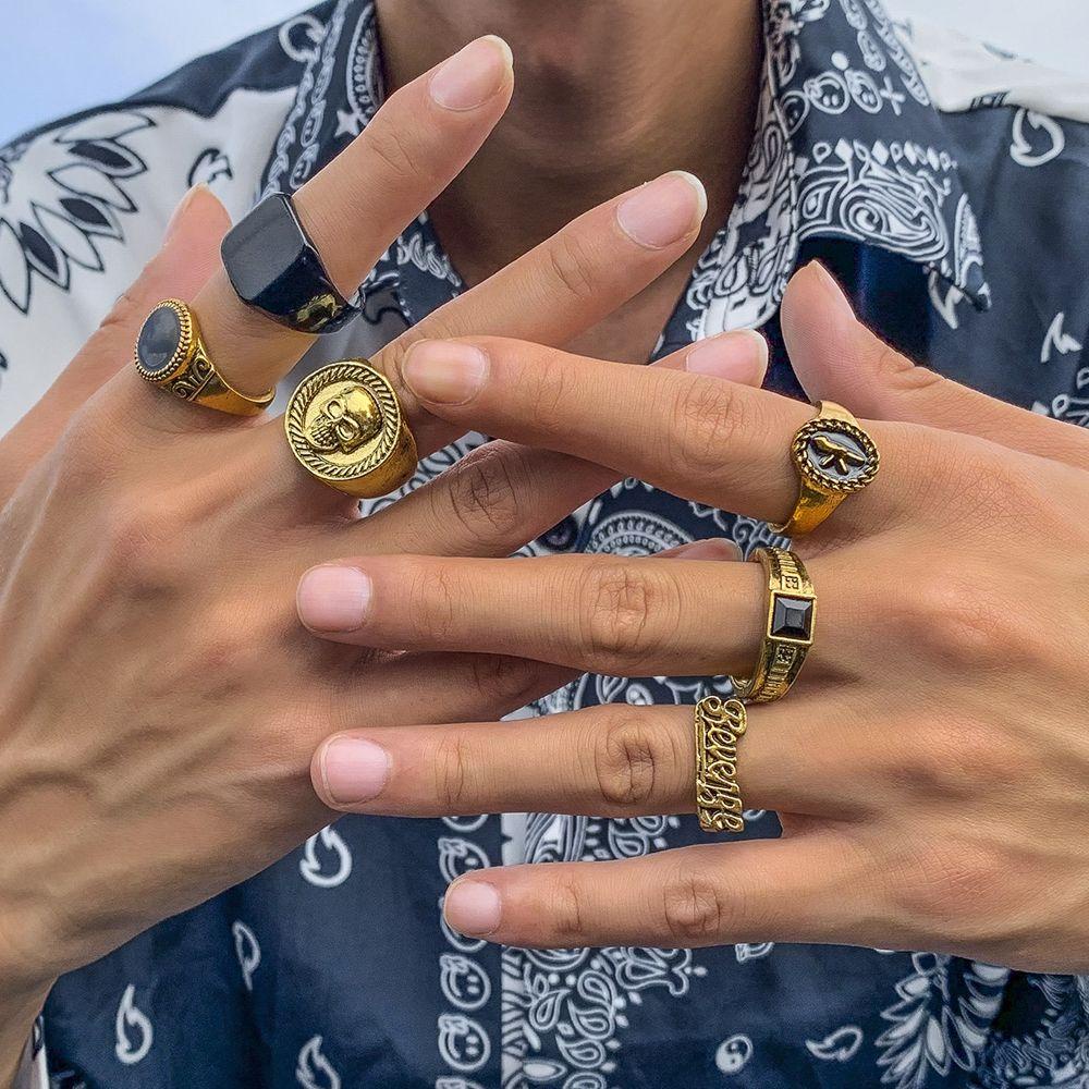 Nickolas1 Man Skull Ring 6pcs /set Sederhana Trendi Kepribadian Geometris Perhiasan Fashion Tampan