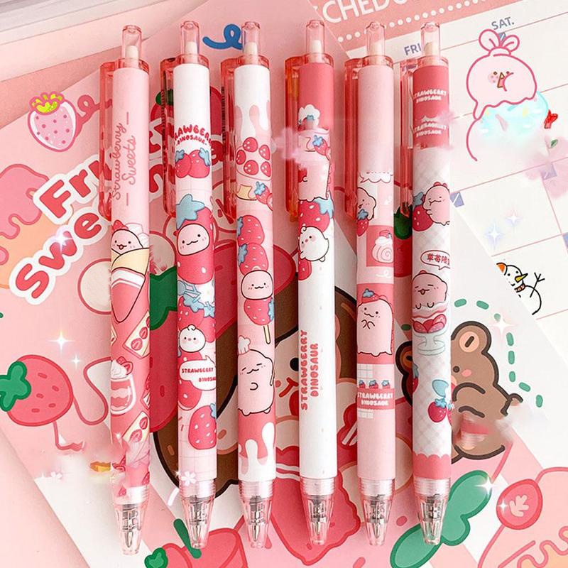 1pc Pulpen Gel 0.5mm Motif Kartun Dinosaurus / Strawberry / Pink Quick Dry Untuk Stationery Pelajar