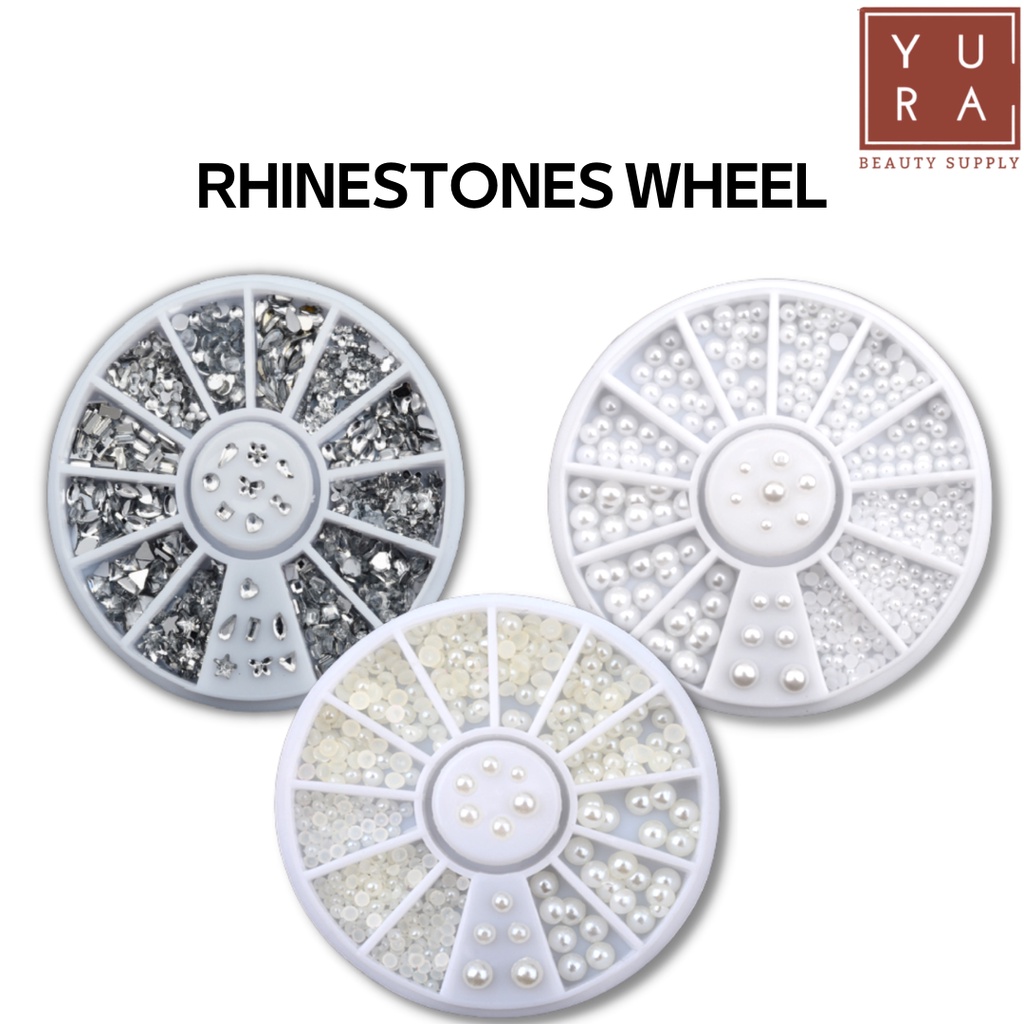 RHINESTONES WHEEL WHITE PEARL BEIGE Silver shaped / Hiasan kuku nail art pengantin DIY CASE kuku palsu