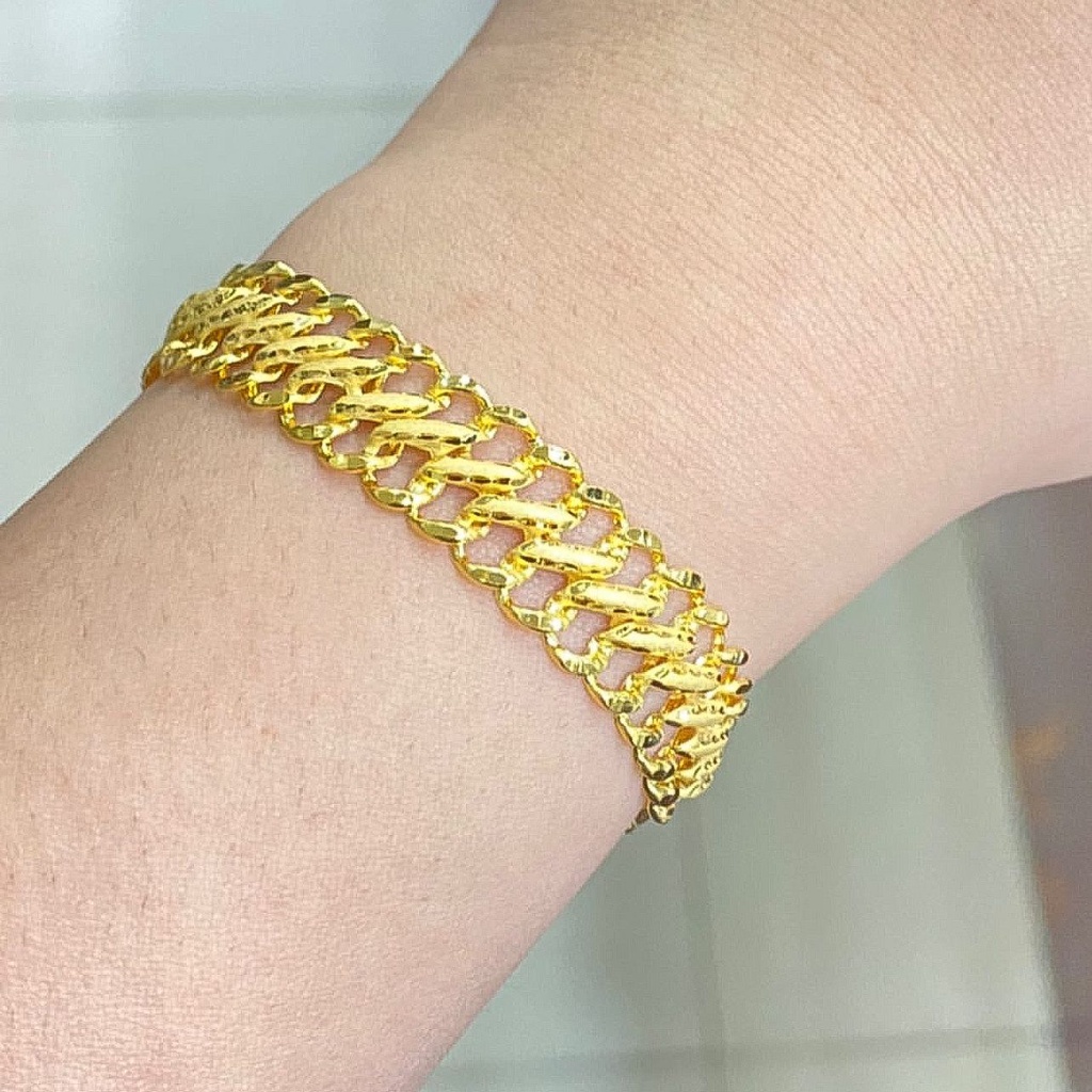 Gelang tangan anak dan dewasa emas asli kadar 700 70 16k  S holo super double sisik naga ukir kilat lebar mix kombinasi 2 warna putih whitegold 5 6 gram gr panjang 16 17 18 cm gold bracelet rantai pria laki wanita cowok cewek