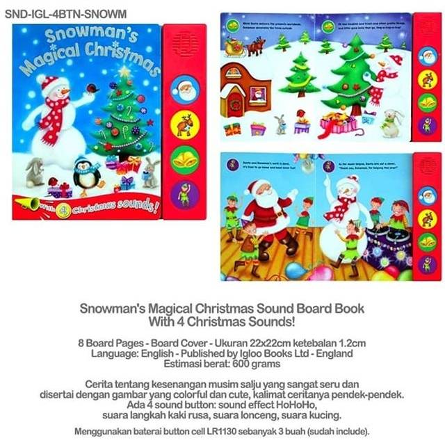 

Snowman magical christmas sound board book