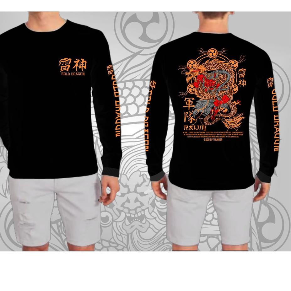 ✲ BAJU KAOS DISTRO GOLD DRAGON / KAOS DISTRO PRIA KEREN / KAOS NAGA LENGAN PANJANG PRIA/KAOS SAMURAI