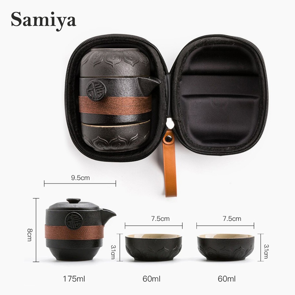 teko teh oshin portable travel / japanese teapot cup set black / coffee tea pot set oshin ceramic