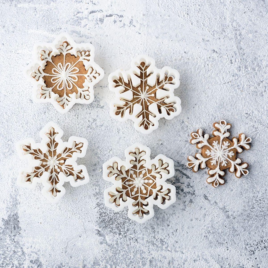 [Elegan] Cetakan Biskuit Fondant Pastry DIY Baking Tools Plunger Snowflake Shaped Dekorasi Natal