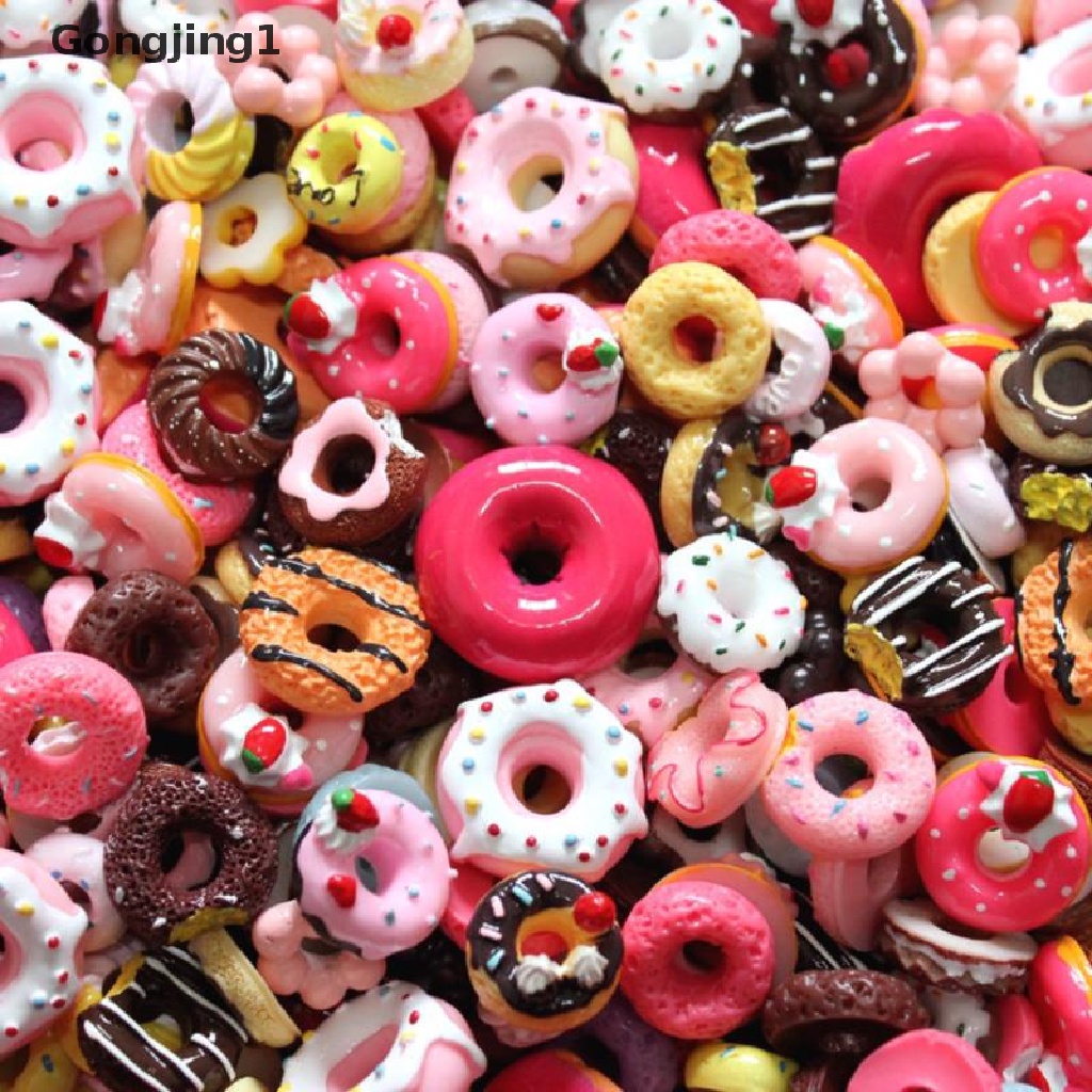 Gongjing1 10pcs Miniatur Permen Donat / Roti / Kue Untuk Dekorasi Rumah Boneka