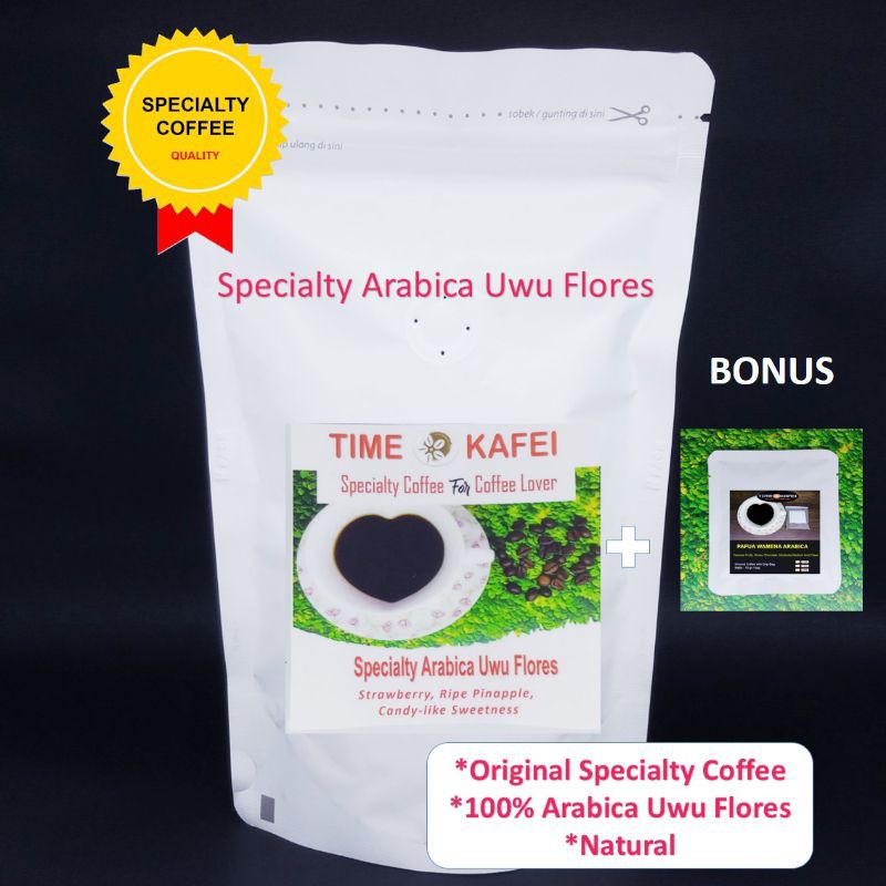 

KOPI FLORES ARABIKA SPECIALTY GRADE 1 NATURAL ALL PROCESS 50g BIJI / BUBUK +BONUS KOPI SPECIALTY 10g