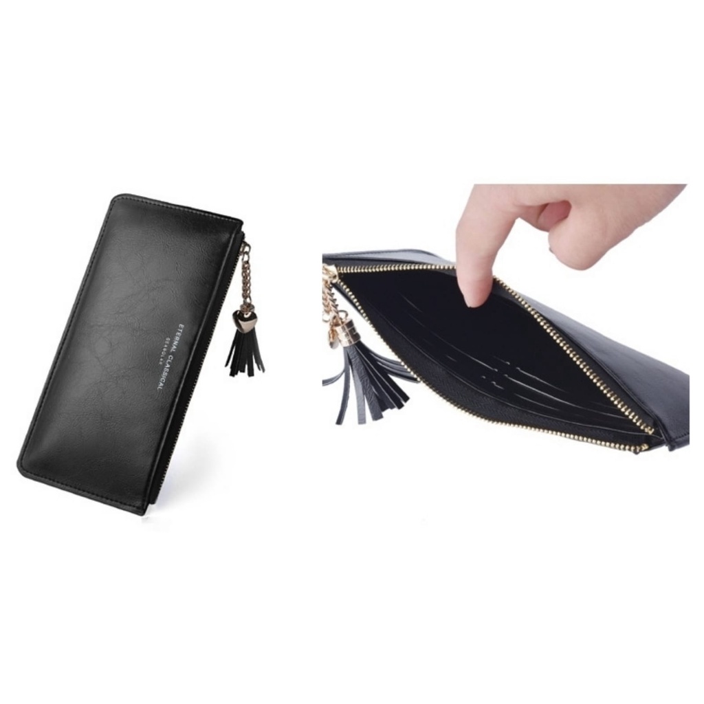 DOMPET PANJANG WANITA PESTA MUAT HP KULIT HITAM TALI PENDEK IMPORT RELESA WA517B5 SLOT KARTU UANG RESLETING KOIN PREMIUM KOREA FASHION REMAJA KEKINIAN CEWEK MURAH BATAM BRANDED TIPIS SIMPLE