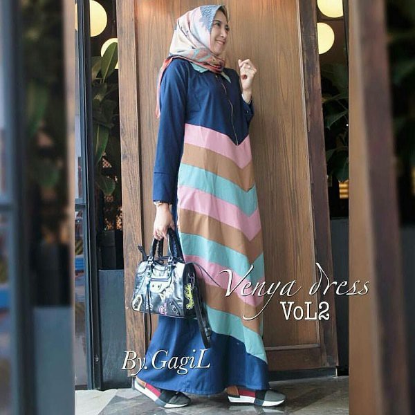 Baju Original ER VENYA Maxi Dress Muslim Modern Panjang Hijab Fashion Perempuan Casual Gamis Trend