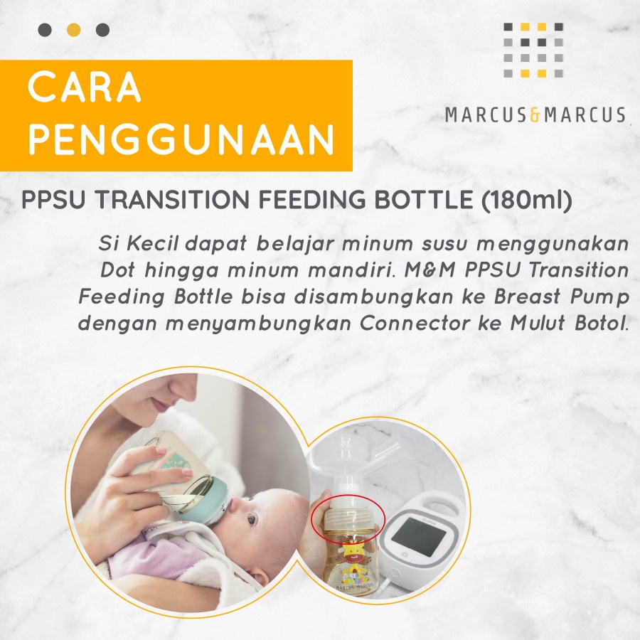 Marcus &amp; Marcus PPSU Transition Feeding Bottle 180ml - Marcus&amp;Marcus Botol Susu Bayi 180 ml : Lion Blue