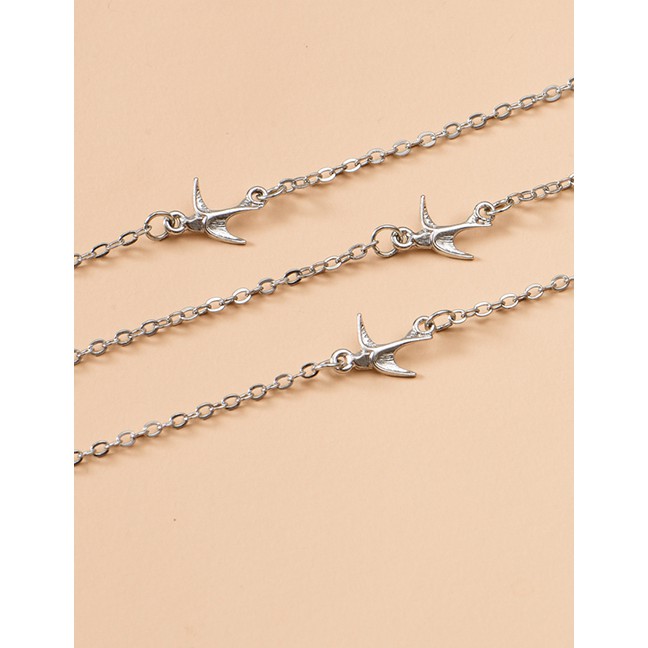 LRC Kalung Fashion Silver Color Alloy Multilayer Bird P82874