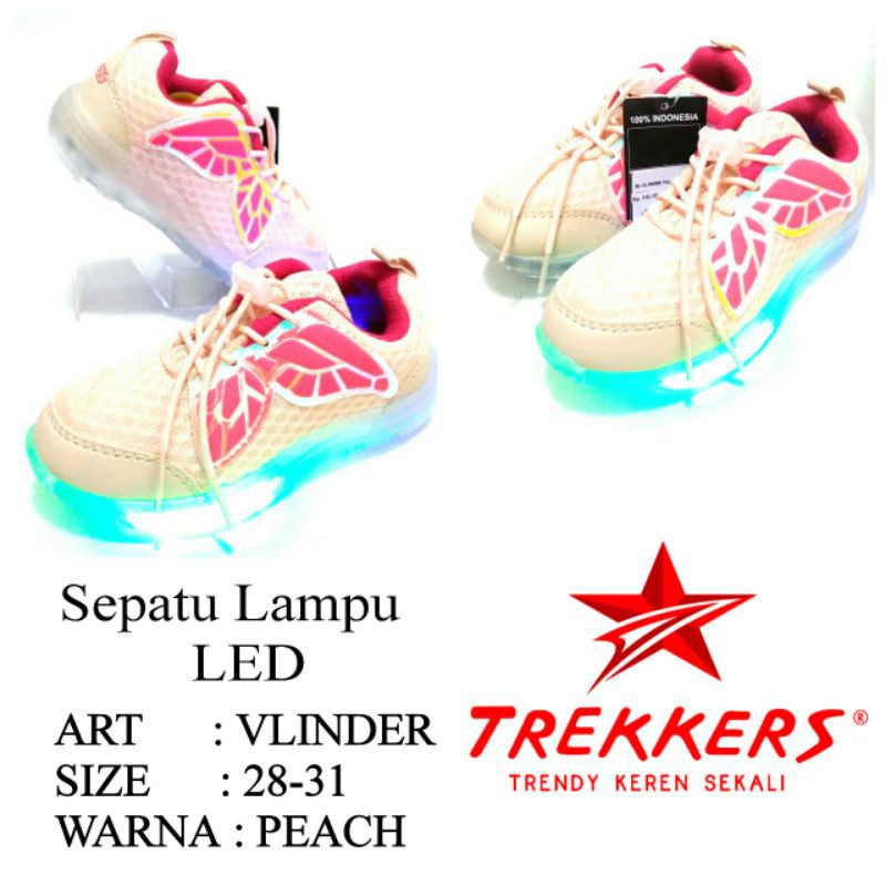 SEPATU ANAK CEWEK ADA LAMPU BISA NYALA TREKKERS VLINDER SIZE 28-31