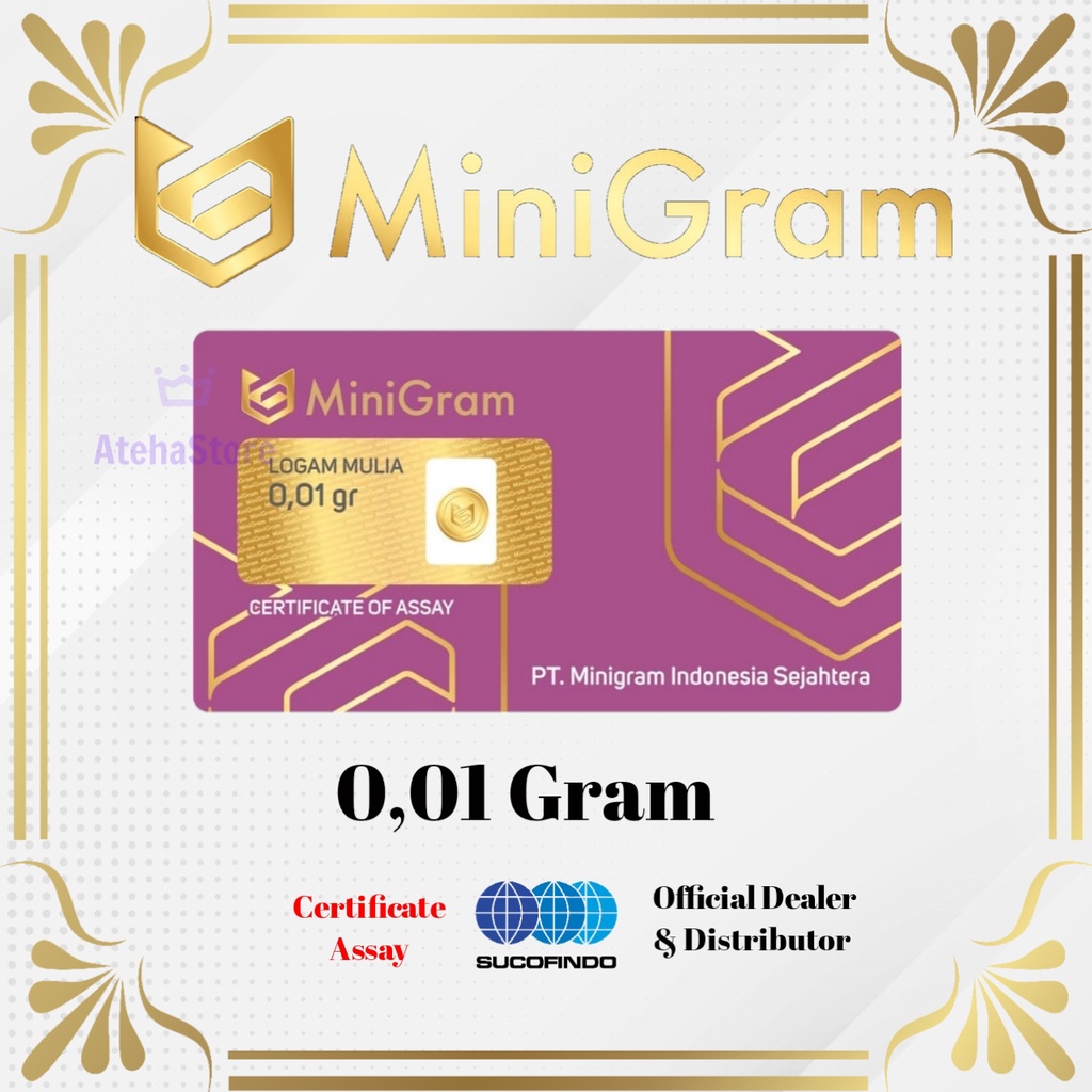Minigram/Minigold/Emas mini/Souvenir emas 0,01 Gram 24 karat Bersertifikat